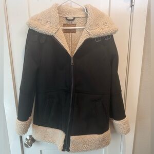 BearPaw Black Jacket with Cream Shearling Trim